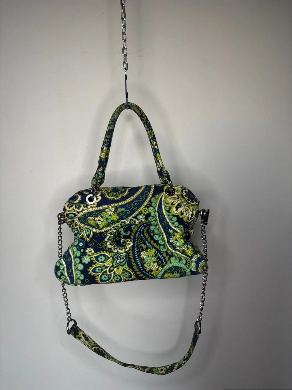 Y2K Vera Bradley Green Blue Paisley Satchel Silver Chain
